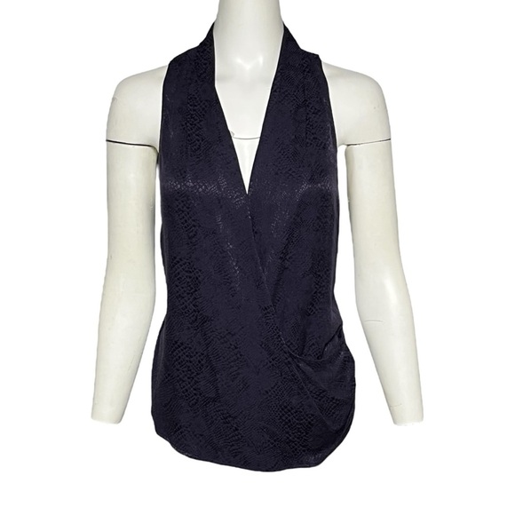 Ramy Brook Meredeth Python Dark Blue Sleeveless Halter Neck Top Size Small - Picture 1 of 9